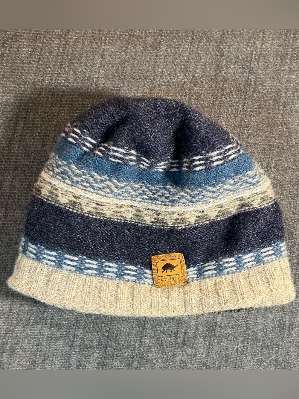 Turtle Fur Beanie Lambswool Blend Fleece Lined Knit Winter Ski Blue Striped